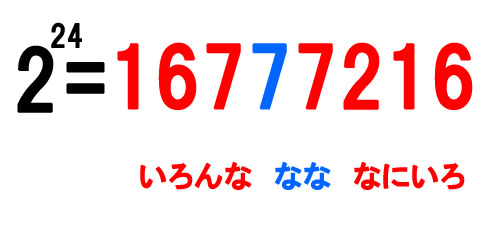 いろんななななにいろ 2の24乗の覚え方 語呂合わせ