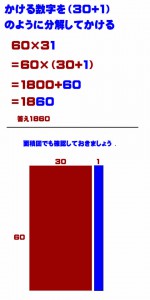 インド式かけ算を覚えよう！第六回　2桁×2桁のかけ算～一の位が1の数をかけるかけ算　60×31など