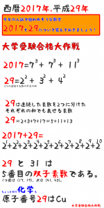 今年の入試で狙われそうな数字2017と29について覚えておきましょう。