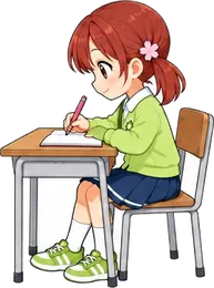 机で勉強するハルちゃん