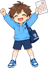 100点の答案を掲げるまなぶくん