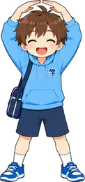 体で丸を作るまなぶくん