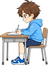 机で勉強するまなぶくん