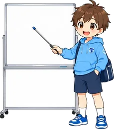 ボードで説明するまなぶくん