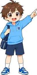 指さして説明するまなぶくん