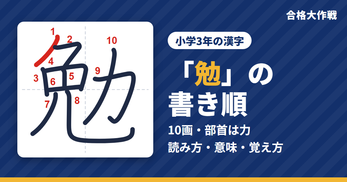 「勉」の書き順（筆順）アニメ｜読み方・画数・部首・意味【小学3年の漢字】