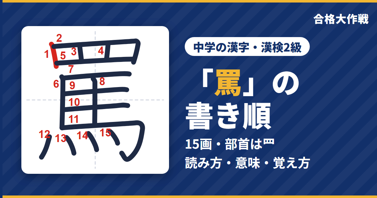 「罵」の書き順(筆順)アニメ|読み方・画数・部首・意味【中学の漢字・漢検2級】