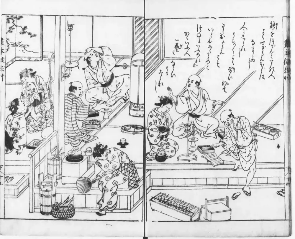 芸を習う人々のようす(徒然草の古い絵)